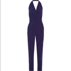 HALSTON HERITAGE jumpsuit Navy stretch-crepe 12